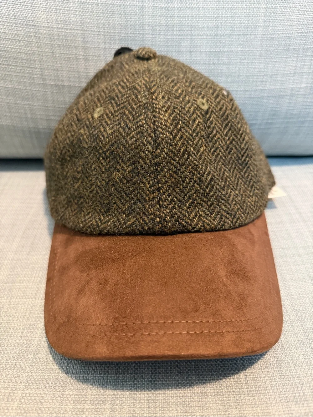 Banana Republic Green Herringbone Tweed Wool Cap with Vegan Suede Bill